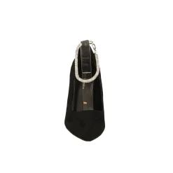 Décolleté in microfibra con cinturino ricoperto di strass. Tacco alto 9cm