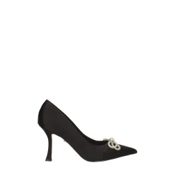 Décolleté in tessuto satin.. con fiocco tempestato di strass. Tacco alto 9cm