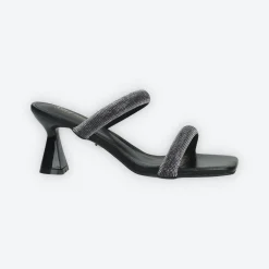 Sandali con due fasce e strass. Tacco alto 7cm