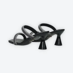 Sandali con due fasce e strass. Tacco alto 7cm