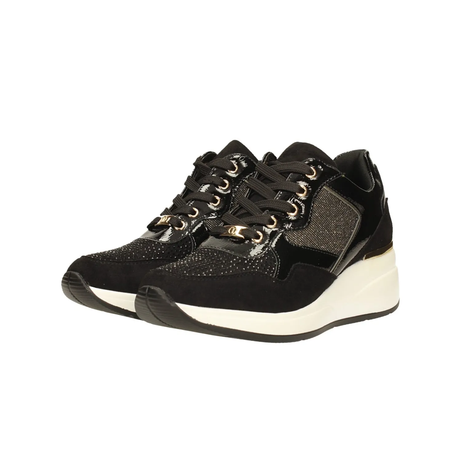 Sneakers con dettagli dorati e strass