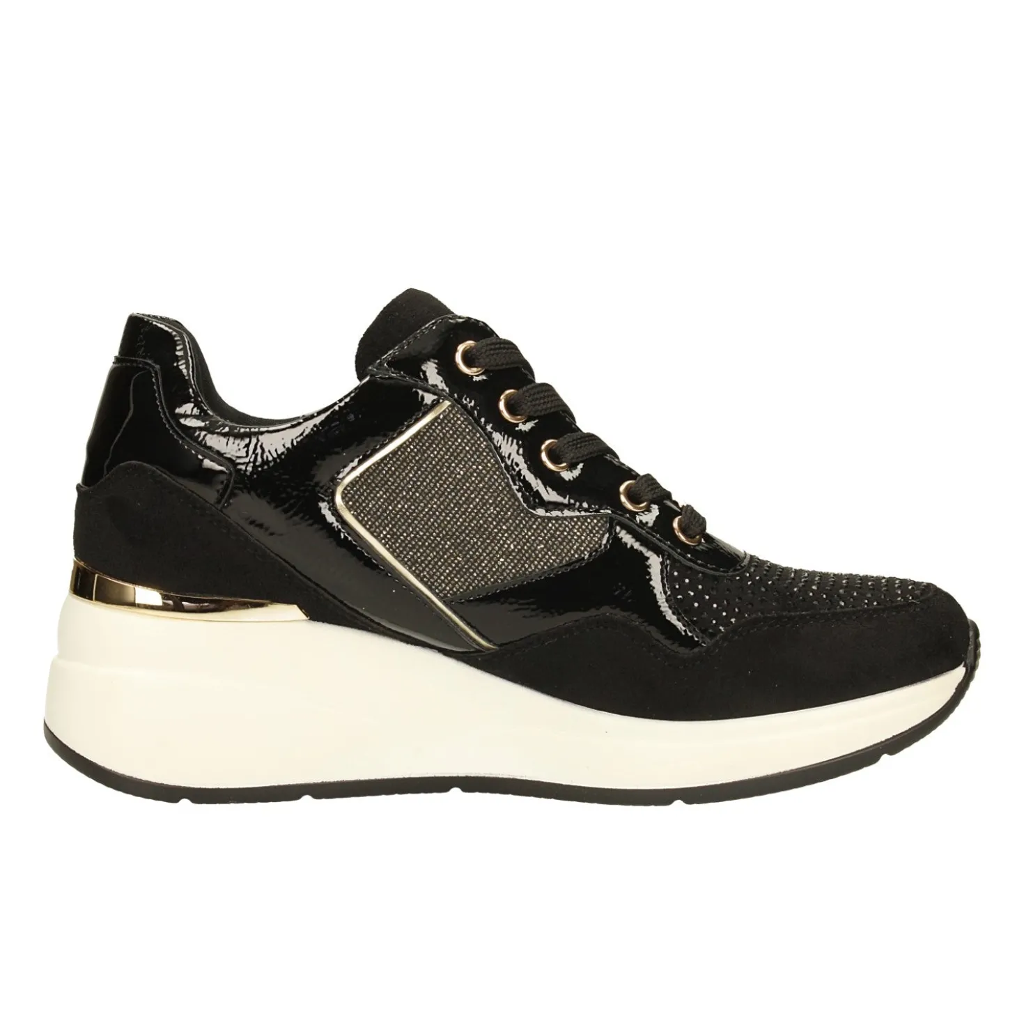 Sneakers con dettagli dorati e strass