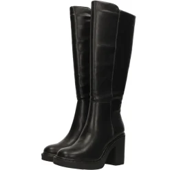 Stivali cuoio platform con punta squadrata. Tacco largo alto 8cm
