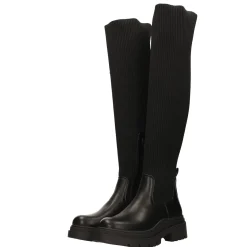 Stivali marroni con tomaia in tessuto elasticizzato. Tacco alto 5cm